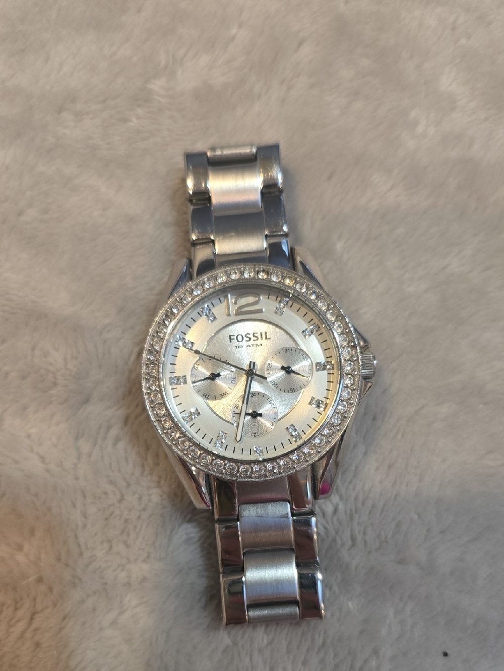 Fossil Silver Crystal-Trim Stainless Steel Chronograph Watch